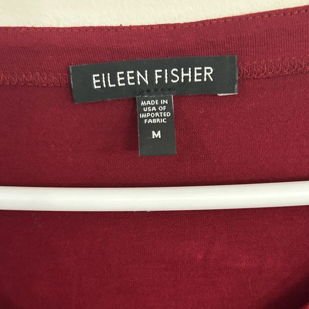Eileen Fisher Burgundy Red Dolman 3/4 Sleeve Bias Hemline Scoop Neck Medium - Picture 4 of 7